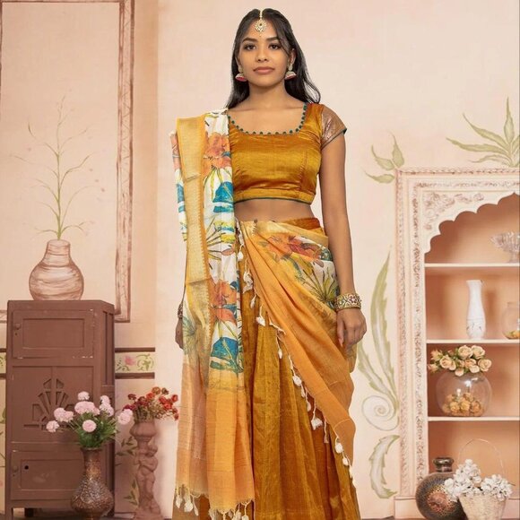 EthnoChic Brown Lehenga for Festive Elegance | Muvvas Boutique - Picture 1 of 4